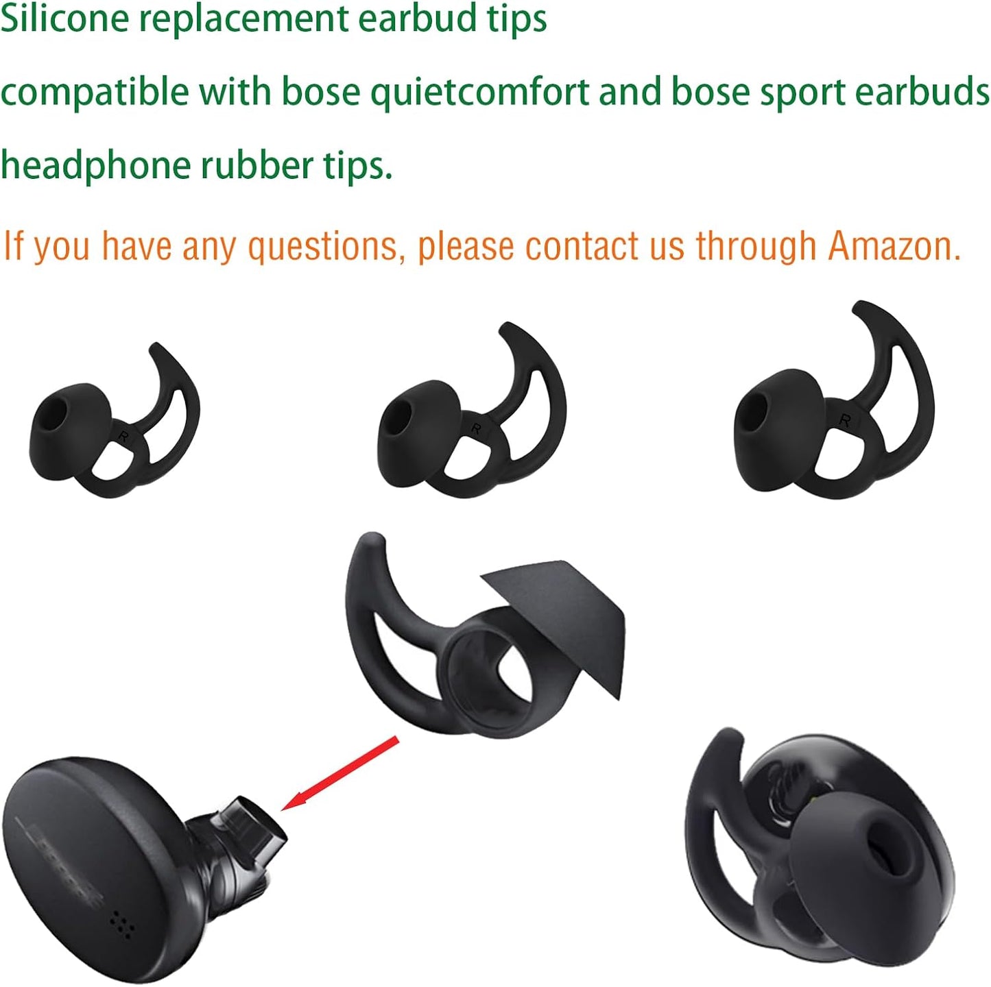 Earbud Replacement Tips Silicone Earbud Tips Ear Bud Covers Compatible with Bose Quietcomfort and Sport Headphone Ear Tips 3 Pairs S M L Black