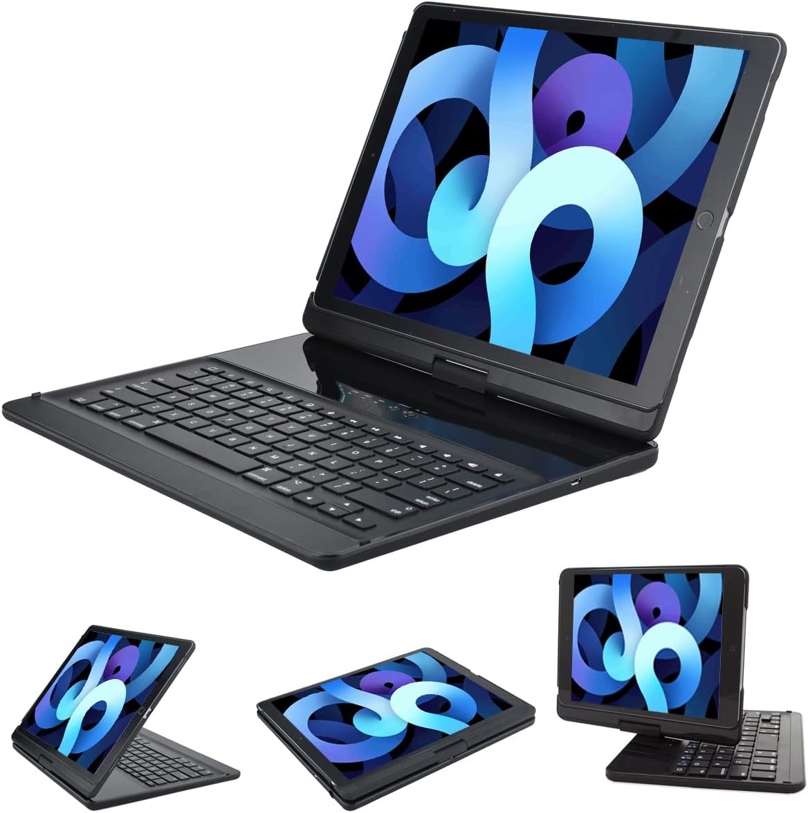 iPad pro 12.9 case with Keyboard 2017 2nd 2015 1st Generation, 360 Rotatable Wireless Folio 180 Swivel Stand Hard Cover Auto Sleep Wake up