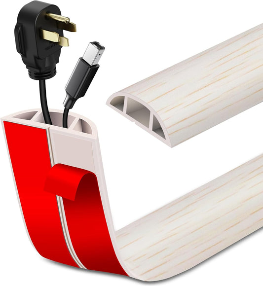 Floor Cord Cover Self Adhesive Cord Hider Floor Extension Cord Covers for Floor Power Cord Protector Cable Management Prevent Cable Trips Cable Cavity 0.51" W x 0.31" H (Beige Wood, 10Ft)