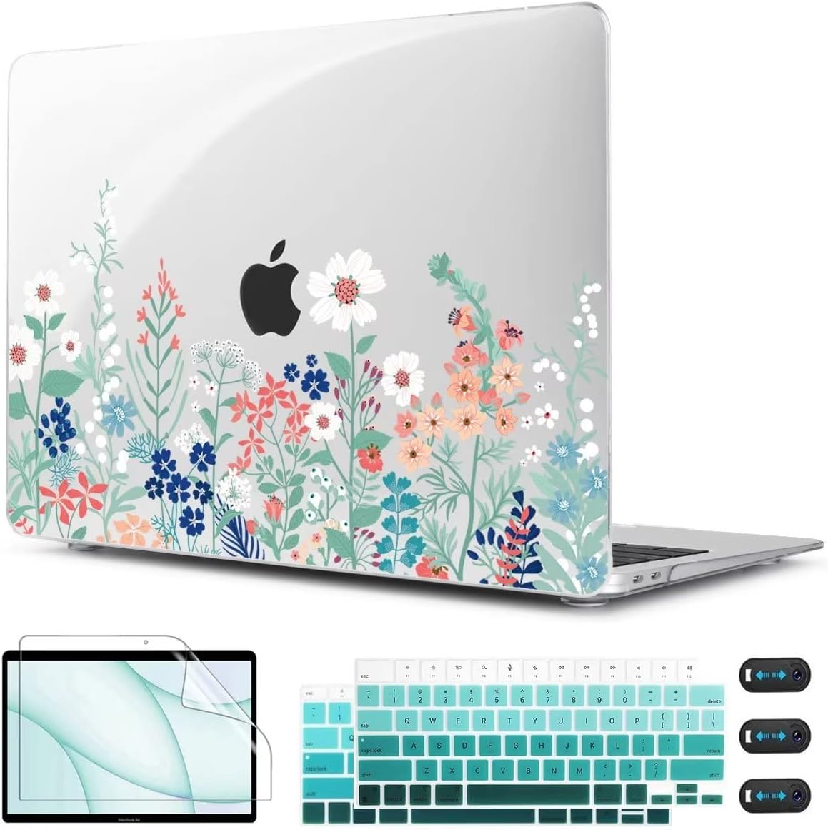 CISSOOK Compatible with MacBook Air 13 inch Case 2021 2020 2019 2018 Release A2337 M1 A2179 A1932 Model, Wild Floral Hard Shell Case for MacBook Air 13 Inch with Touch ID 2021-2018, Wild Green Flower
