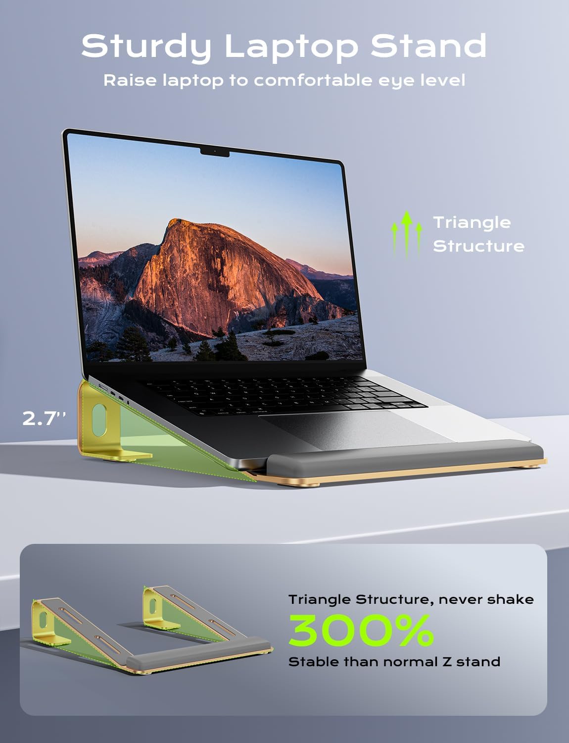 Aluminum Laptop Stand, Notebook Stand with Wrist Rest, Ergonomic Detachable Laptop Mount, Computer Stand Compatible with 10-17'' All Laptops Such as MacBook Air Pro/HP/Dell/Lenovo, Gold