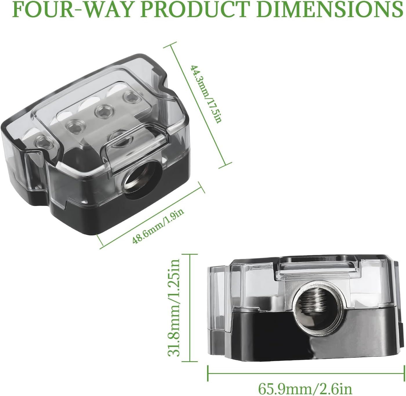 BOJACK 4 Way Power Distribution Connecting Block 1x0/2/4 Gauge Input 2x4/8 Gauge Output Power Distribution Block for Car Amplifier Audio Splitter