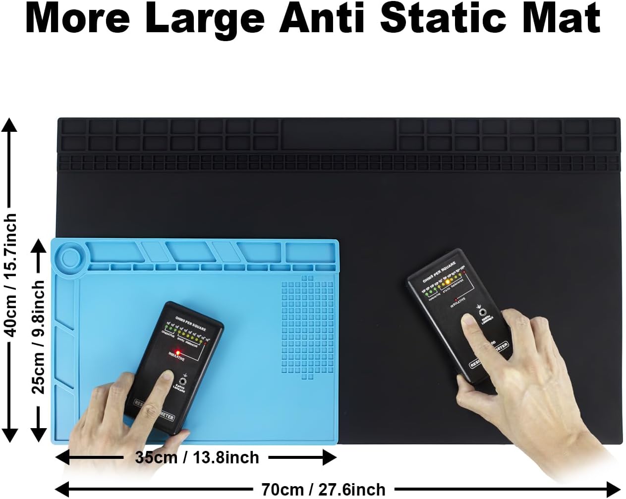 Anti Static Soldering Mat, Extra Large 27.6" x 15.7" Heat Resistant 932°F Large Silicone ESD Safe Work Mat with Grounding Accessories and Anti Static Wrist Strap (Black)