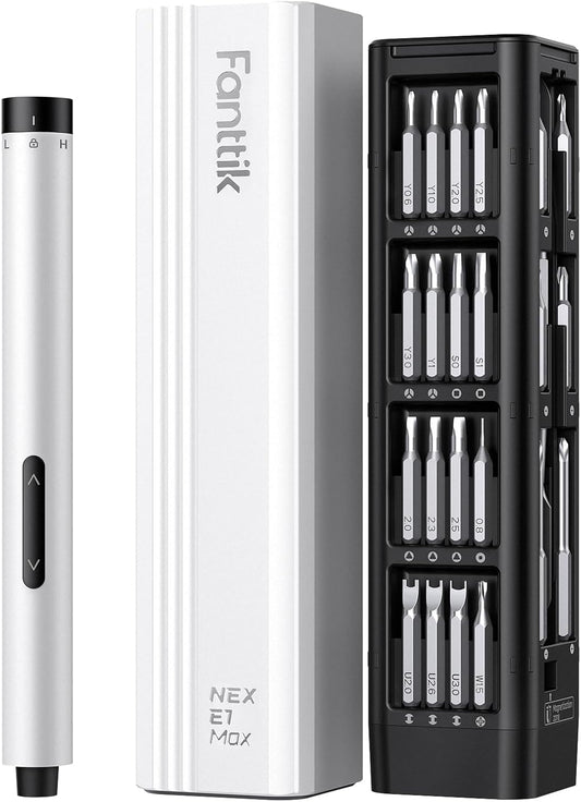 Fanttik E1 Max Electric Screwdriver, Mini Precision Screwdriver Set, 50 Magnetic Bits, Magnetic Storage, 5/32‘’Hex, Repair Tool Kit for Electronics Phone Camera Laptop Watch (White)