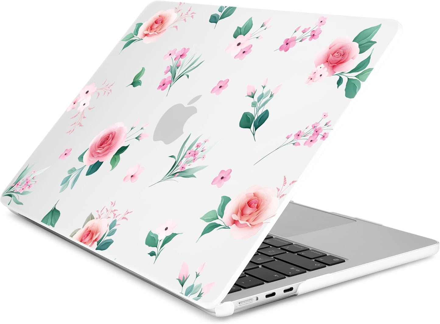 Batianda Premium Case for New MacBook Air 15 inch 2025 M4 2024 2023 with M3 M2 Chip, Floral Designed Protective Plastic Hardshell & Keyboard Cover & Screen Protector, Spring Flowers, Peach Rose
