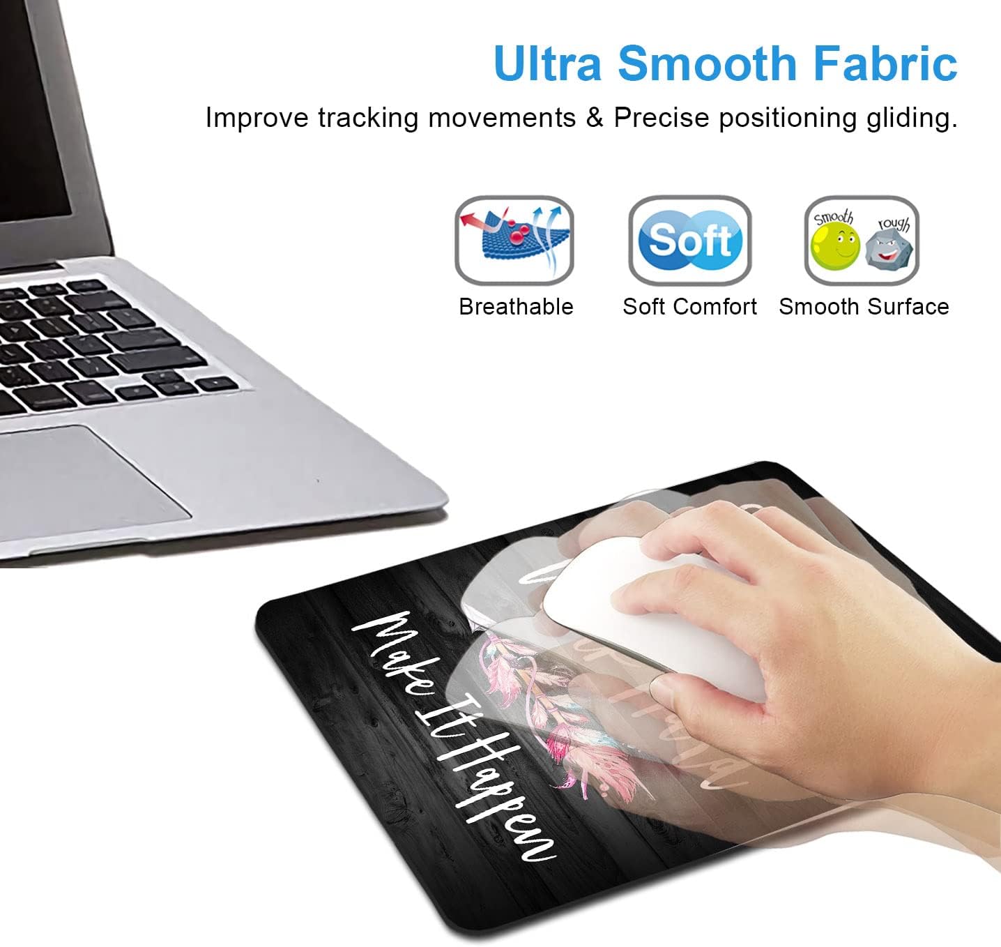 IMAYONDIA Rustic Black Wood Grain Mouse Pad, Black and White Quote Mouse Pad Office Decor, Mousepad Inspirational Quotes for Women, Stay Positive Work Hard and Make It Happen, 9.5 x 7.9 Inch