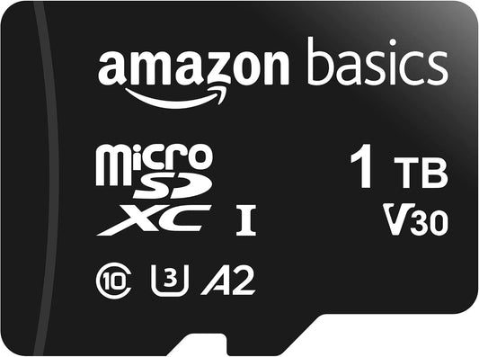 Amazon Basics microSDXC Memory Card with Full Size Adapter, A2, U3, Read Speed up to 100 MB/s, 1 Tb, Black