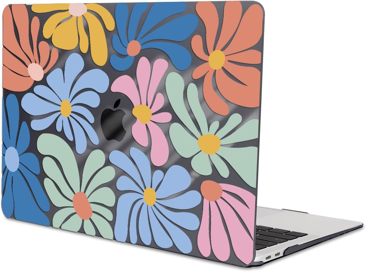 for MacBook Pro 13 inch Case 2022 2021-2016 Release A2338 M2/M1 A2251 A2289 A2159 A1989 A1706 Touch Bar, Pattern Plastic Hard Shell & Keyboard Cover & Screen Film, Colorful Flowers Black