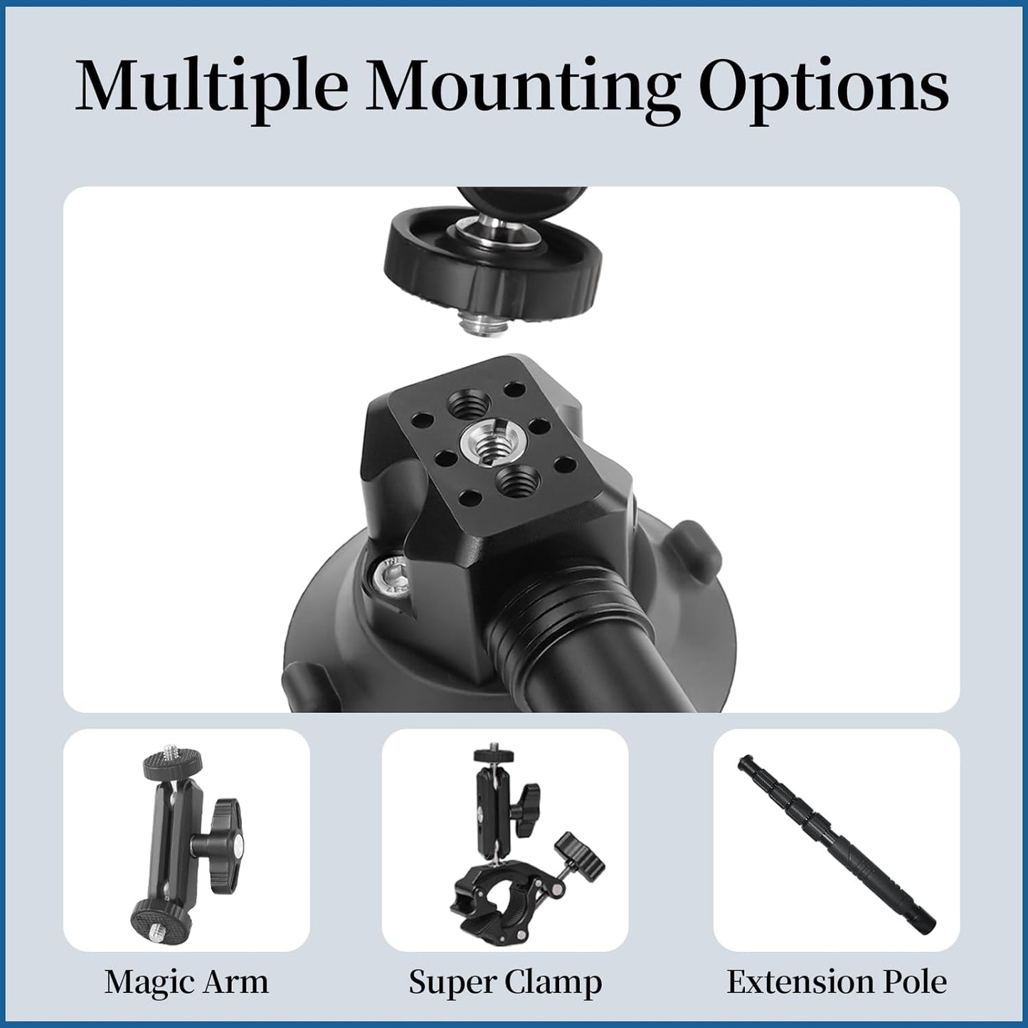 FIFIELD 3inch Suction Cup Camera Mount with Ball Head Magic Arm, 1/4" ARRI Holes, Quick Release Car Mount with Phone Holder & Action Camera Adapter Compatible with DJI OSMO Pocket 3 Insta360 iPhone