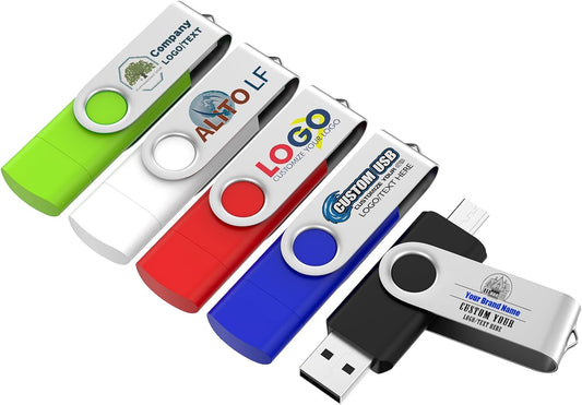 Customizable 1GB Flash Drive 10 Pack, ABLAZE Dual USB 2.0+ Type C Thumb Drives with Logo Personalized USB Memory Sticks (Mixed Colors)