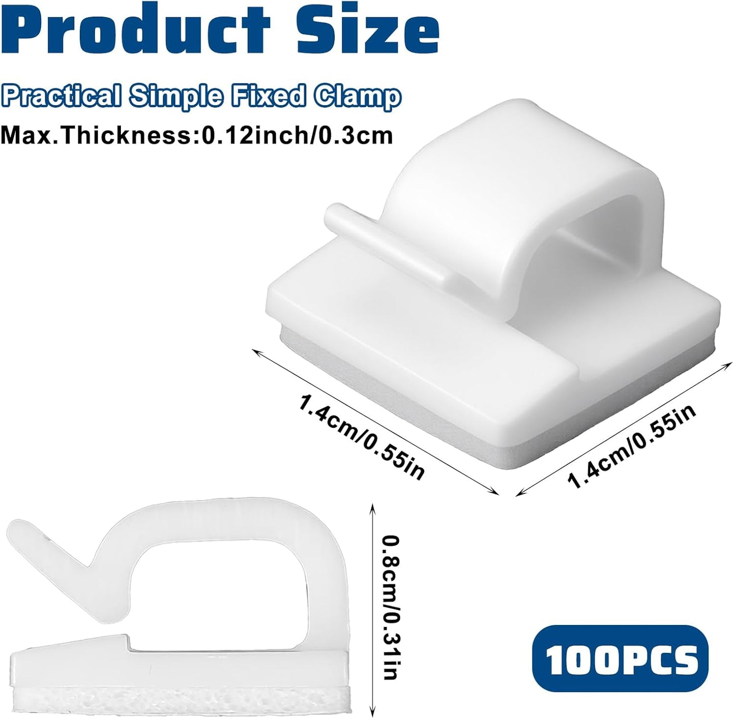 Ethernet Cable Clips Adhesive Cable Ties, 100PCS U Shape Wire Clips Organizer, Cord Management Staples for Ethernet, Wire Holders for Cords Christmas Lights, TV, PC, Desk, Wall, Car