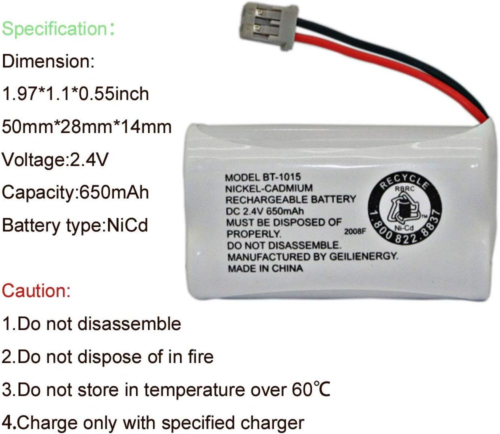 GEILIENERGY BT-1015 BT1015 Battery Compatible for Uniden BT1007 BT-1007 BT904 BT-904 BBTY0651101 BBTY0460001 BBTY0510001 BBTY0624001 BBTY0700001 HHR-P506, HHR-P506A Cordless Phone(2-Pack)