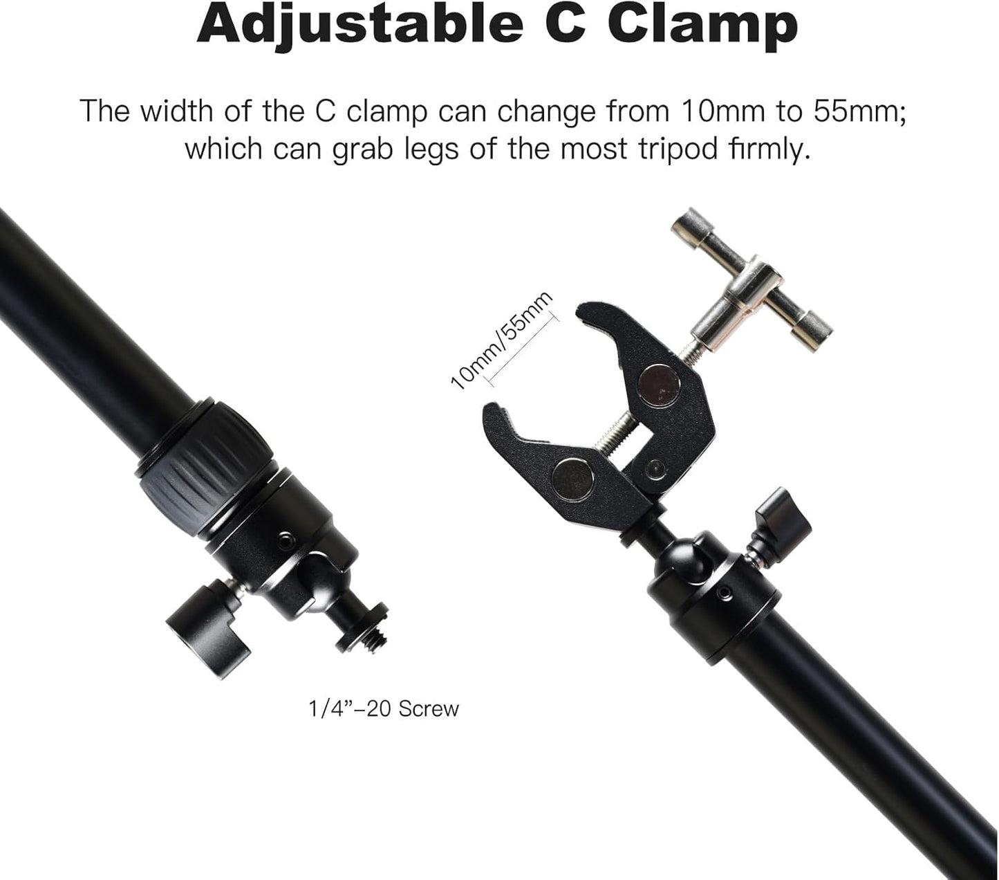 Accsoon Camera Slider Support Arm(2 Arms in), Adjustable Tripod Stability Arm for Increasing Stability in Aluminum Alloy Extendable Pole for Slider Rail Track with C Clamp and Ballhead