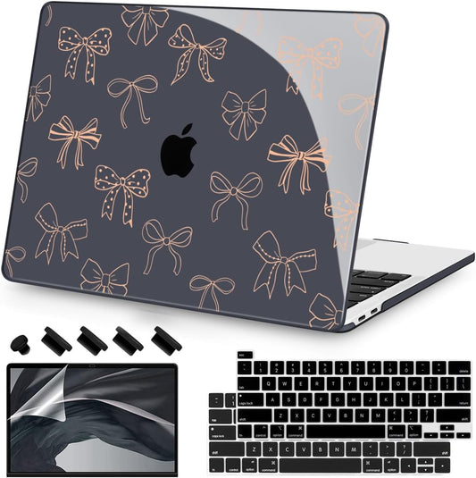 Teryeefi for MacBook Pro 13 inch Case Touch Bar M2 M1 2025 2024 2022 2021 2019 2018 2017 2016 Release fits Model A2338 /A2289/A2251/A2159/A1989/A1706, PC Hard Shell with Keyboard Cover, Gold Bows A003