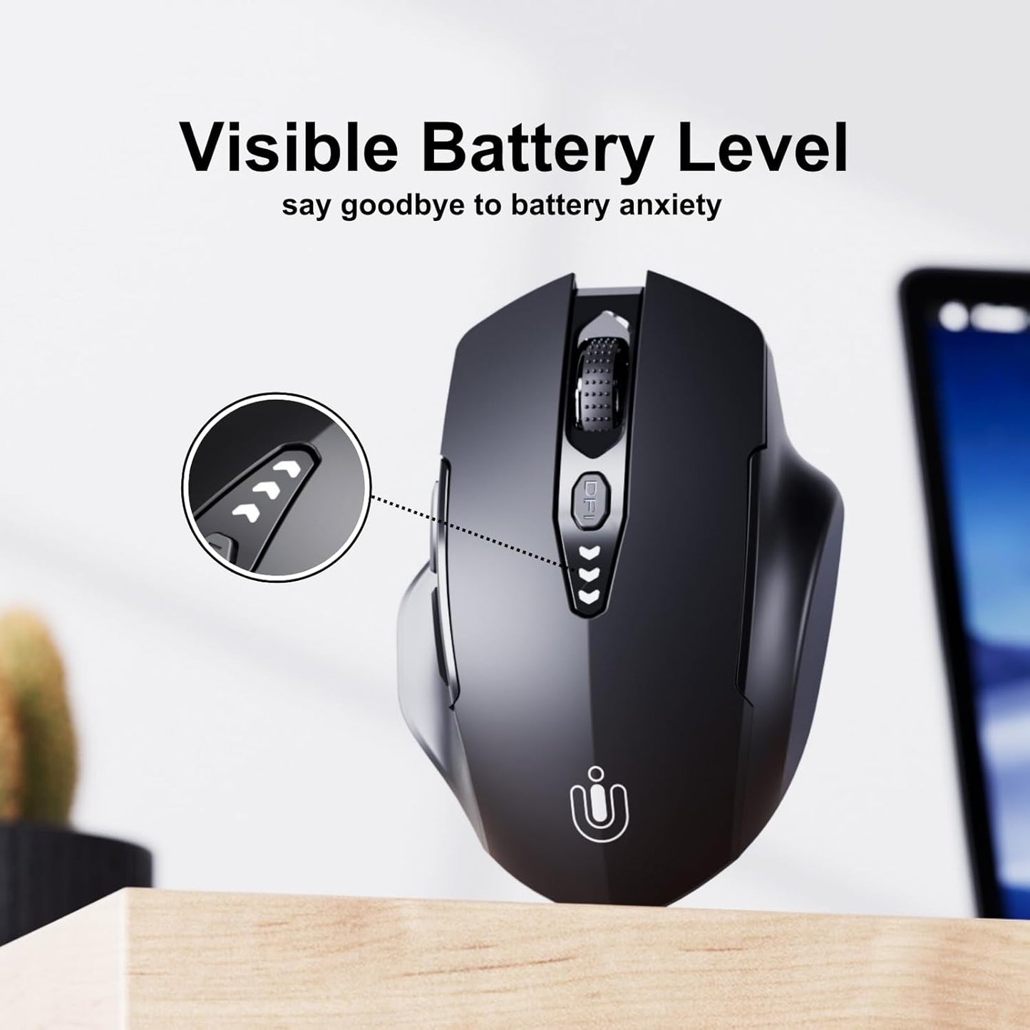 Bluetooth Mouse,[Upgraded] Rechargeable Wireless Mouse (BT 5.0/4.0+2.4G Hz),Computer Mouse with Visible Battery Level, 4 Adjustable DPI, Portable PC Mouse for MacBook Chromebook,Black