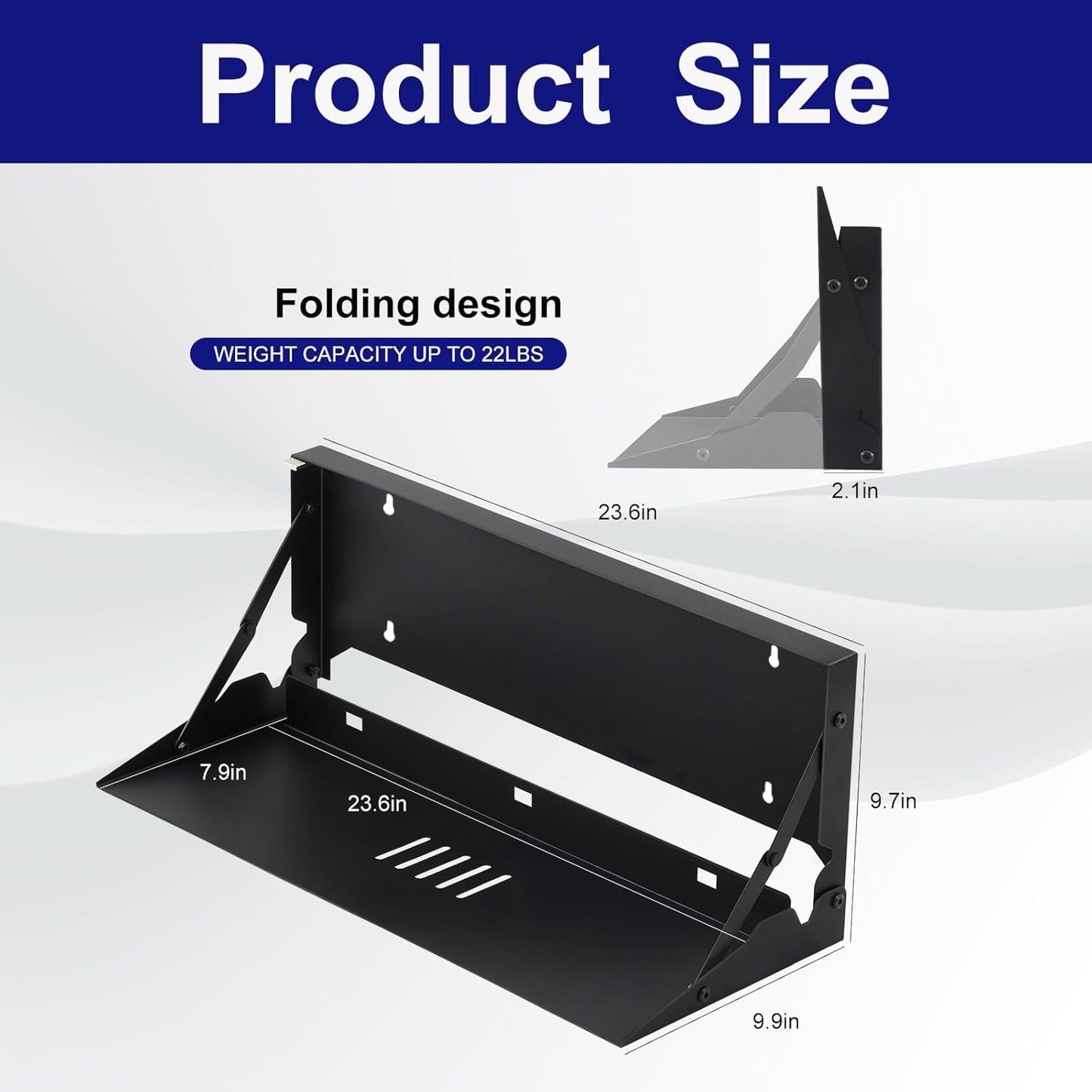 2 Pcs 24 Inch Keyboard Wall Mount Foldable Fits Standard Computer Keyboard Mouse Stand Tray Organizer for Small Offices Apartments, Easy Installation with 4 Screws (Black)