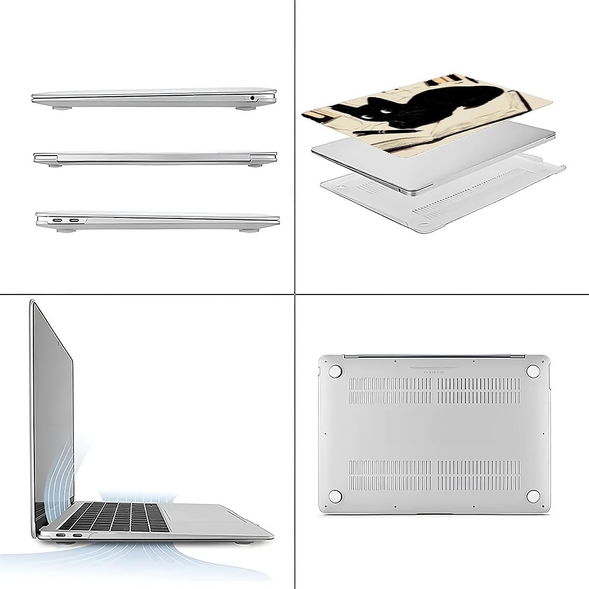 Compatible with MacBook Air 13.3 13.6 Inch Case 2022 2021 2020 2019 Plastic Hard Shell Case Cover,13.6 Air (A2681) M2 2022, Black Cat
