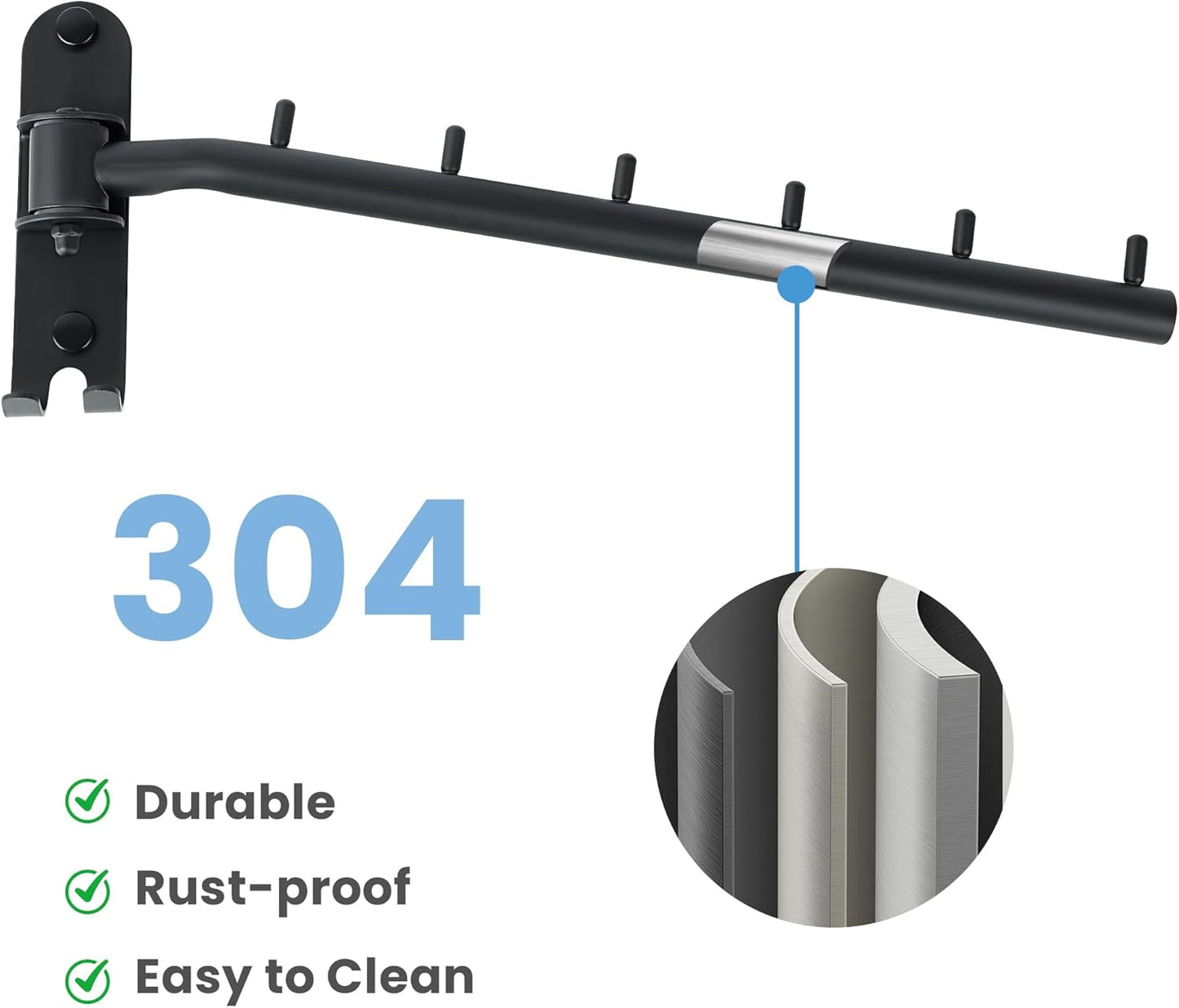 Clothing Racks for Hanging Clothes, Garment Racks Wall Mounted Clothes Bar-Hanger Holder Hooks Heavy Duty Folding Drying Rack Space Saving Clothing Hanging System Closet Storage Organizer