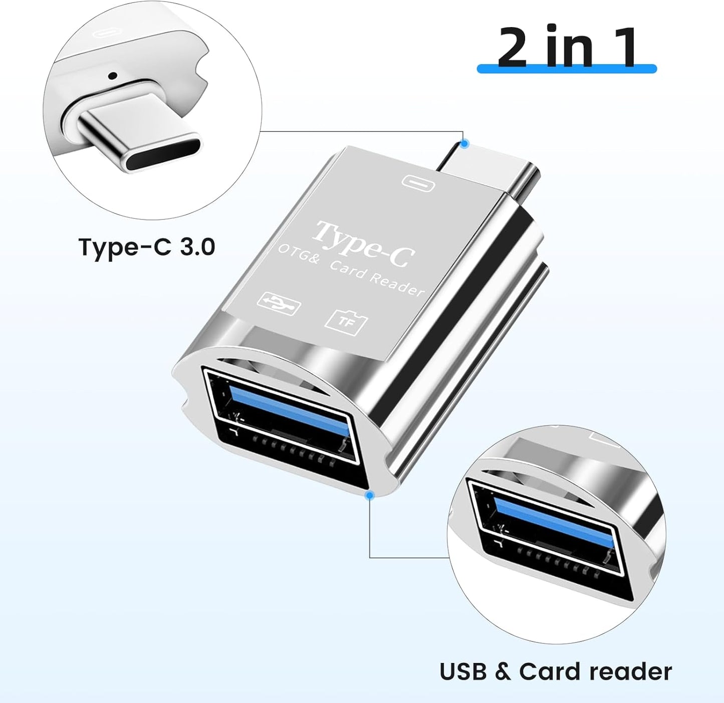 BORLTER CLAMP USB C Micro SD Card Reader,Type C SD Card Reader for iPhone 15,2 in 1 Square Card Reader Adapter with USB Adapter Travel Essentials Camera Viewer,MacBook, Laptops, Tablets, Smartphones.