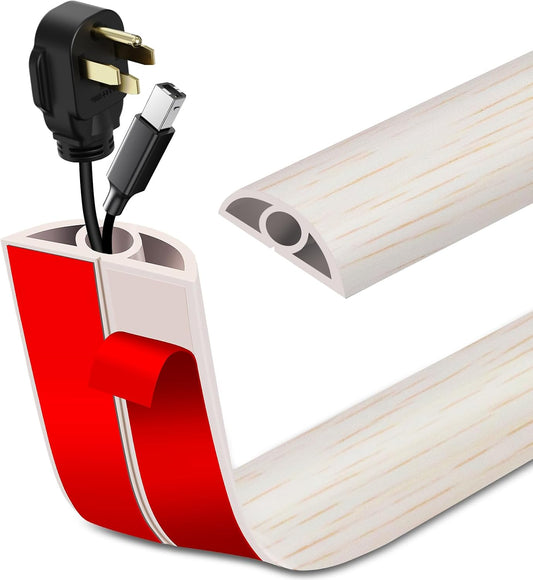 Floor Cord Cover Self Adhesive Cord Hider Floor Extension Cord Covers for Floor Power Cord Protector Cable Management Prevent Cable Trips Cable Cavity 0.32" W x 0.32" H (Beige Wood, 10Ft)