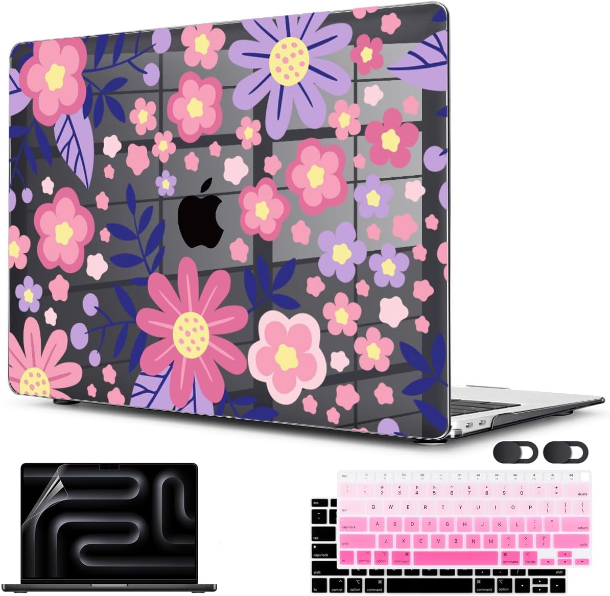 CISSOOK for MacBook Air 13 inch M1 Case 2021 2020 2019 2018, Hard Shell Case Keyboard Skin Screen Protector for MacBook Air 13.3 A2337 A2179 A1932, Stylized Flowers