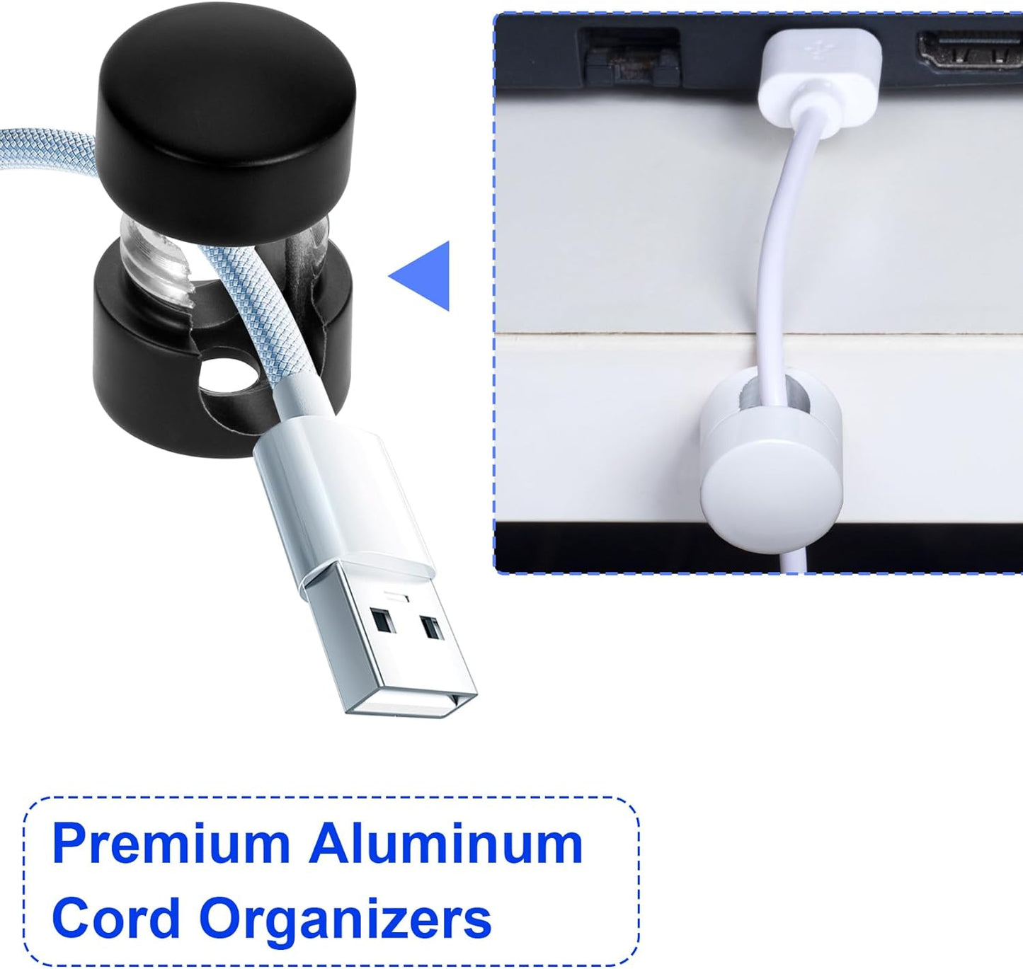 3 Sets Charger Holders for Cords, Adjustable Cable Anchor Holders, Adhesive Metal Cord Clips, Cable Management Wire Organizers for Desk, Office, Nightstand - Matte Black, White, Rose Gold