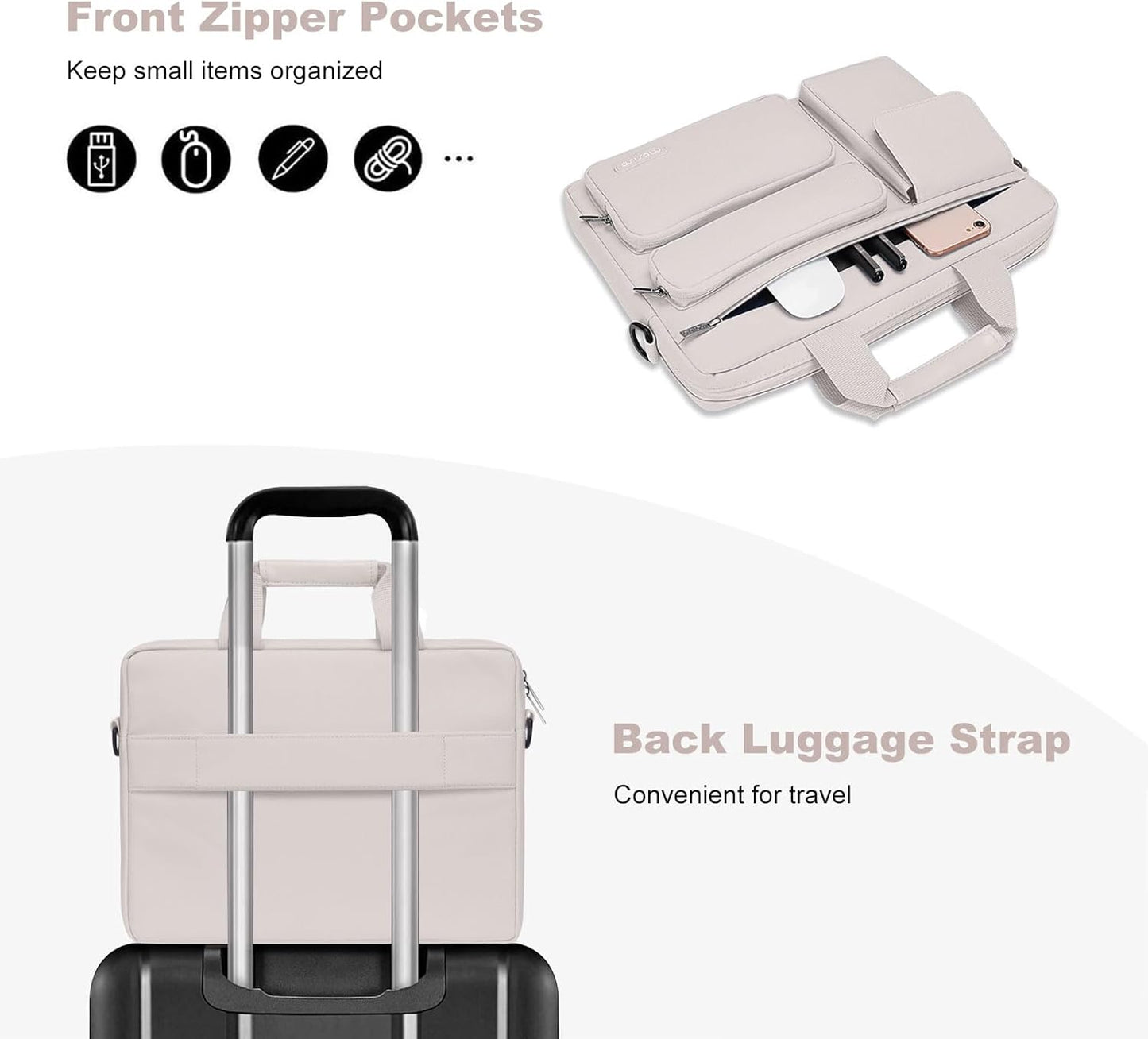 MOSISO Laptop Shoulder Bag, Computer Bag with 2 Raised&1 Flapover&1 Horizontal Pocket&Handle&Belt