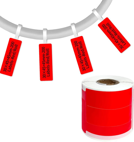 200 Pcs Cable Labels - Waterproof Wire Cord Label, Tear Resistant Wire Labels, Self Adhesive Cord Organizing Label, for Cable Management, Compatible with PUQU AQ20 Label Makers(Red) 30 * 90mm
