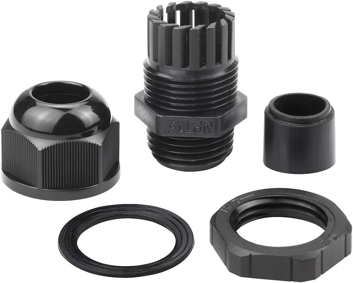 25 Pcs 1/2" IP68 Strain Relief Nylon Cord Grip NPT Cable Glands Adjustable UL Listed and RoHS Compliant (Black)