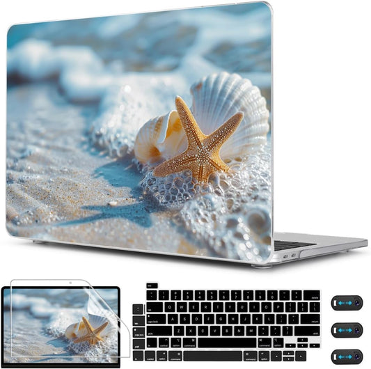 CISSOOK Compatible with MacBook Pro 13-inch Case 2025-2016 Release M2 M1 A2338 A2251 A2289 A2159 A1706 Model with Touch Bar, Plastic Hard Shell Protective Case with Keyboard Cover, Beach&Shell
