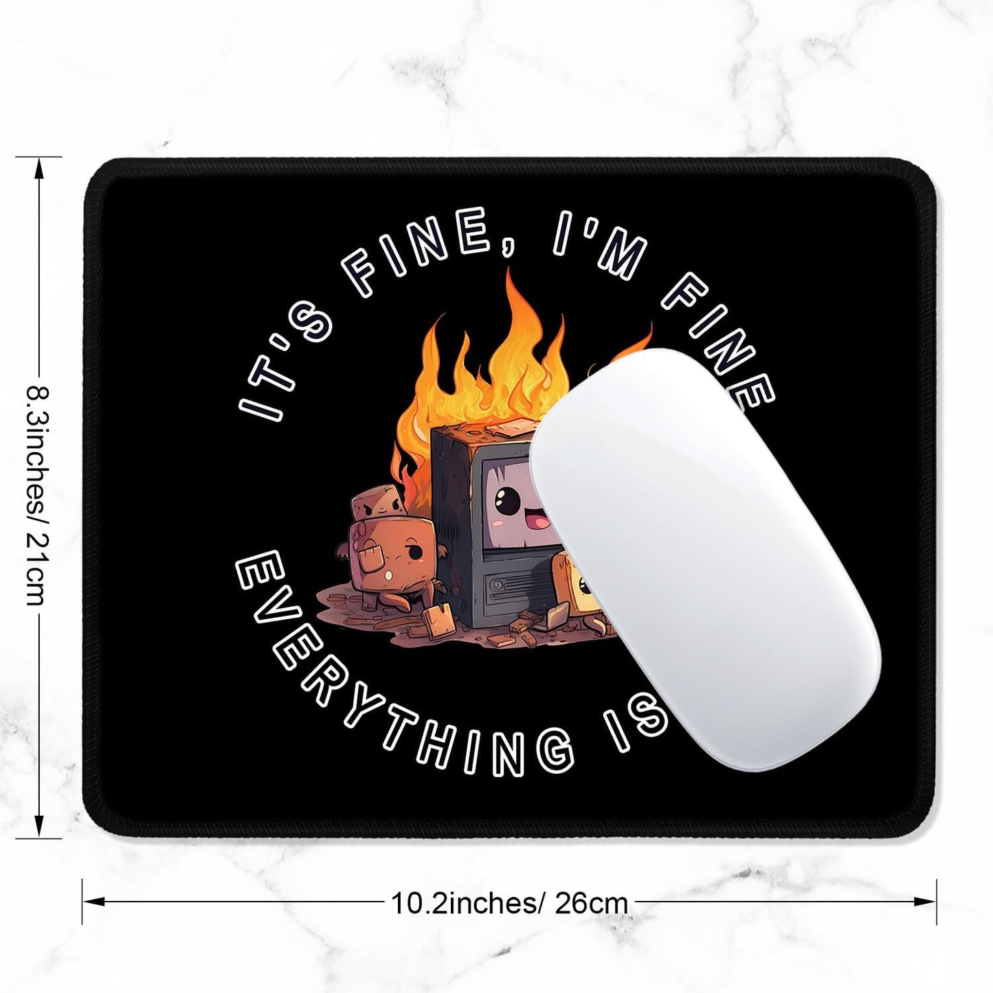 ITNRSIIET Mouse Pad with Stitched Edge Premium Textured Smooth Precise Operation Waterproof Washable Non-Slip Rubber Base Desktop Protection Mat, 10.2×8.3×0.12 inches, Funny Burning Box