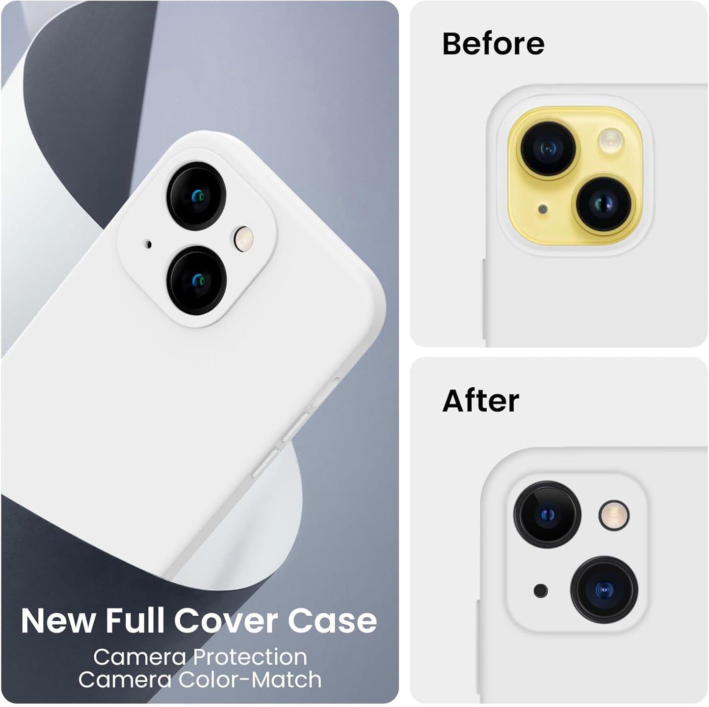 FireNova Designed for iPhone 14 Case, Silicone Upgraded [Camera Protection] Phone Case with [2 Screen Protectors], Soft Anti-Scratch Microfiber Lining Inside, 6.1 inch, White