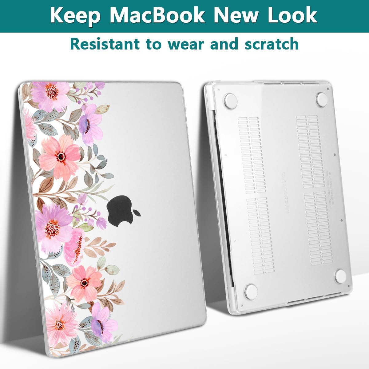 Teryeefi for 2024 2023 2021 MacBook Pro 14 inch Case M4/M3/M2/M1 (Model A3112 A3401 A3185 A2918 A2992 A2779 A2442), Plastic Hard Shell & Keyboard Cover & Type C Adapter - Pink Flower Garden-A