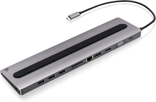 IOGEAR USB-C 8-Port Low Profile Docking Station - 4K 30Hz - 1 HDMI - 1 DisplayPort - 1 VGA - 1 Ethernet - 3 USB 3.0 A Ports - 1 USB-C 100W Charging Only - Power Adapter Not Included — GUD3C02B