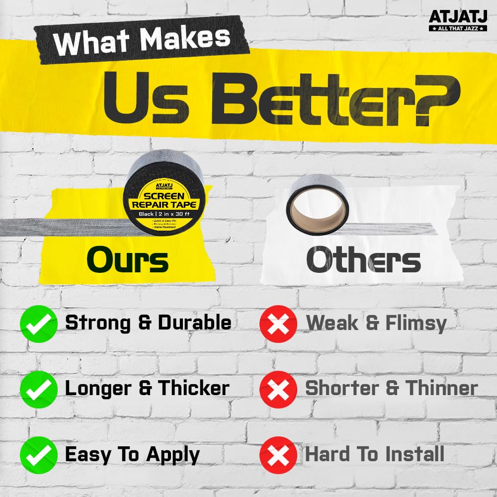 2in x 30ft (360in) Window Screen Repair Tape, Screen Door Replacement Kit, Mosquito Net Repair Tape, Window Net Screen Patch, Mesh Tape for Drywall Repair, Screen Patches for Ripped Screen, Black