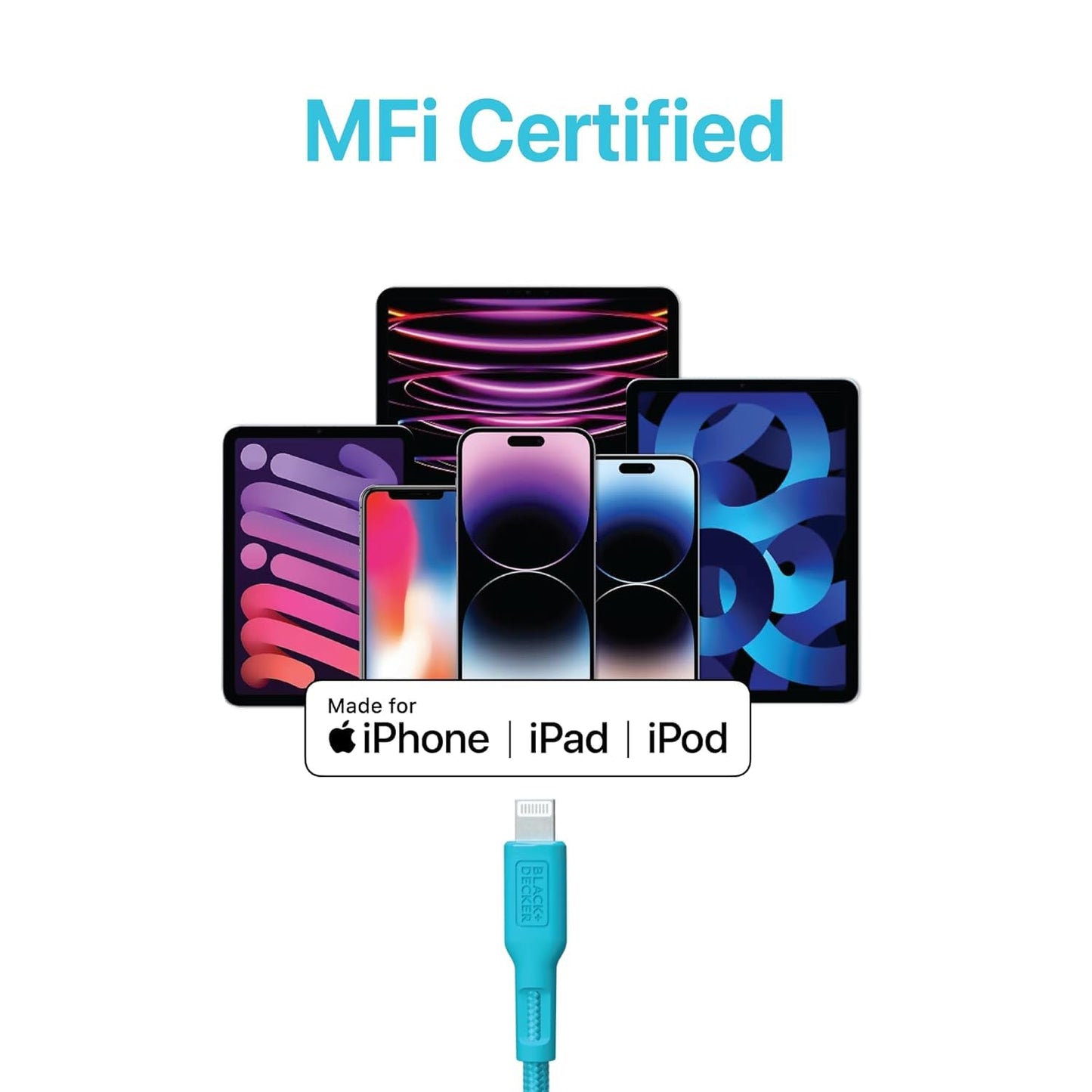 BLACK+DECKER USB C to Lightning Cable - Fast Compatible iPhone Lightning Cable - Durable Braided Type C iPhone Charger Cord - for Travel and Daily Use - Multiple Colors and Lengths - 9ft