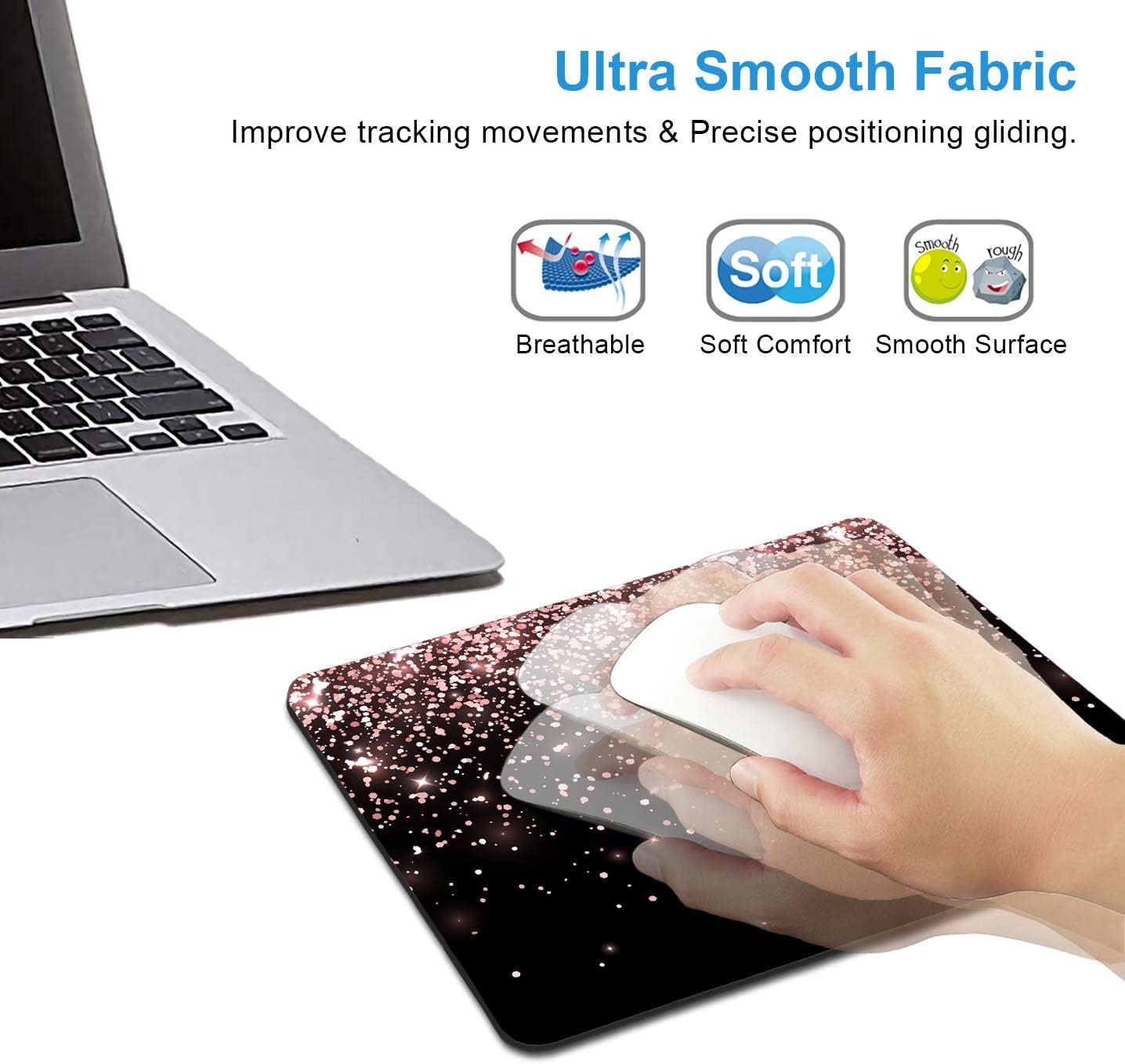 IMAYONDIA Mouse Pad, Rose Gold Glitter Black Mouse Pad, Non-Slip Rubber Base Women Mousepad, Mouse Mat Pad for Work, Game, Office, 9.5 x 7.9 Inch - Beautiful Modern Luxury Design