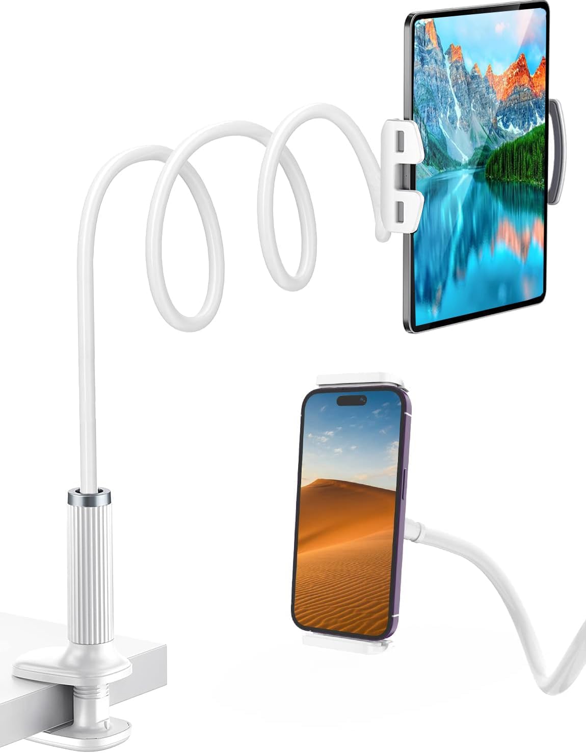 Gooseneck Tablet Holder - Flexible Stand, Tablet Holder,Cell Phone Holder,Cell Stand, Flexible Adjustable Arm in Bed for/Mobile Phone/Switch/etc, 98 cm Total Length (White)