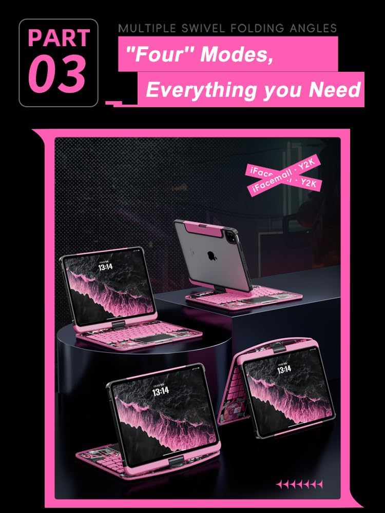 KARTICE Case with Wireless Keyboard Compatible with iPad Pro 11 2024 11 inch, Multi-Touch Trackpad, 7 Color Backlight, 360° Rotating Stand with Pencil Holder for iPad Pro 11, Excludes iPad and Pencil