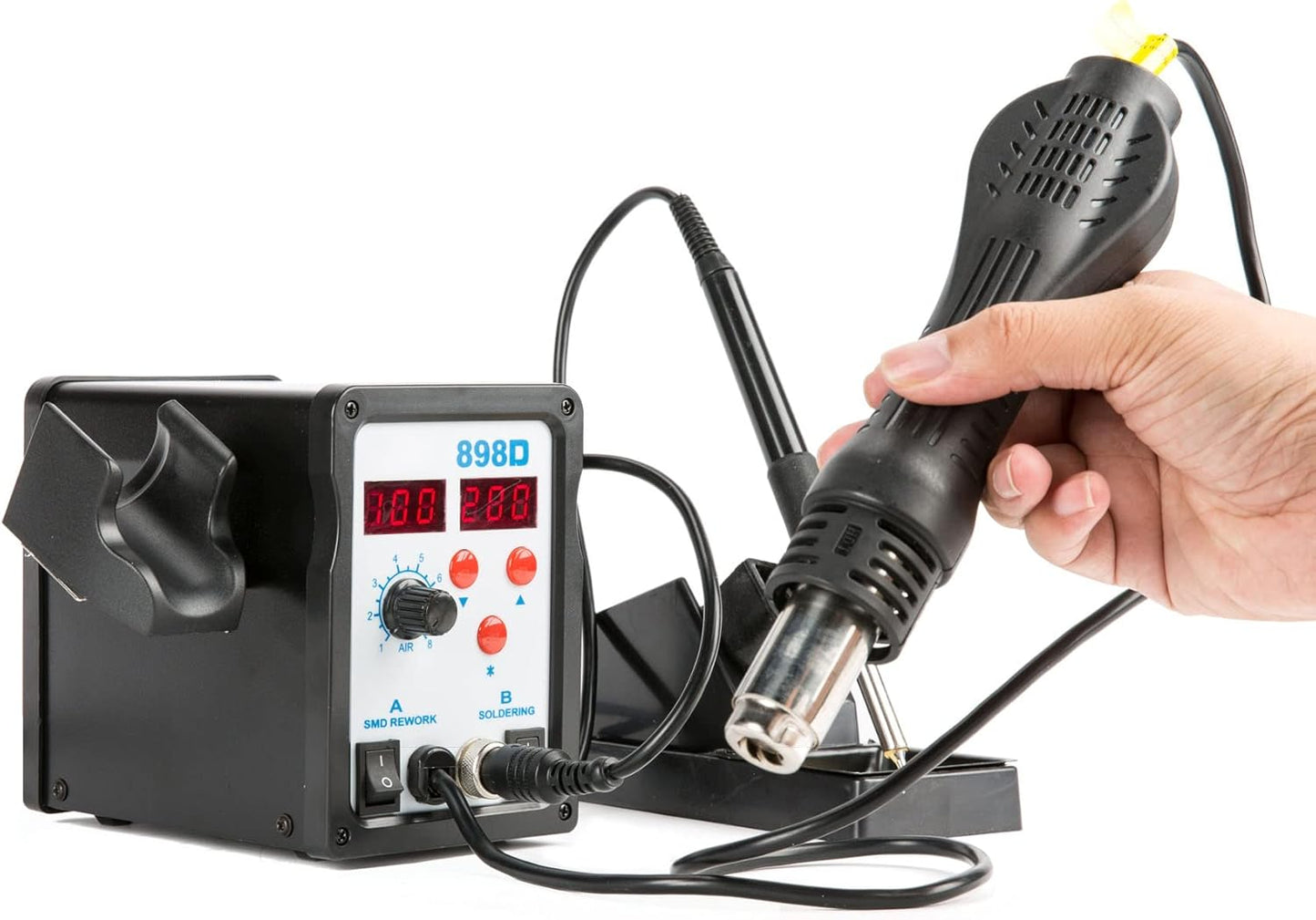 CREWORKS 2 in 1 SMD Soldering Iron & Hot Air Rework Station with LED Display, 898D Soldering Kit with Heat Gun, Digital Electronic Repair Tool with 11pcs Soldering Tips