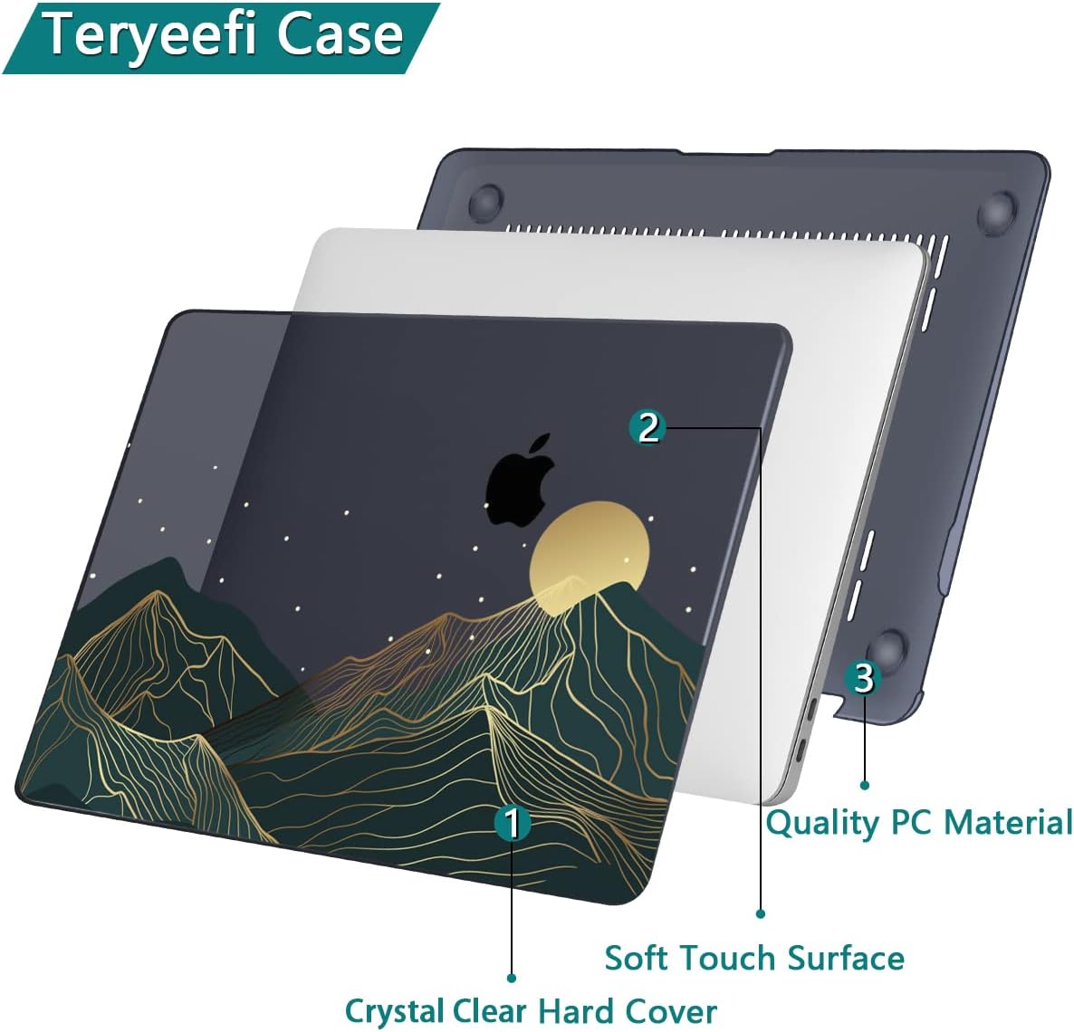 Teryeefi for MacBook Air M1 13 inch Case 2018 2019 2020 (Model A2337 A2179 A1932) with Touch ID & Retina, Printing Hard Shell Case + Keyboard Cover + Screen Protector, Landscape