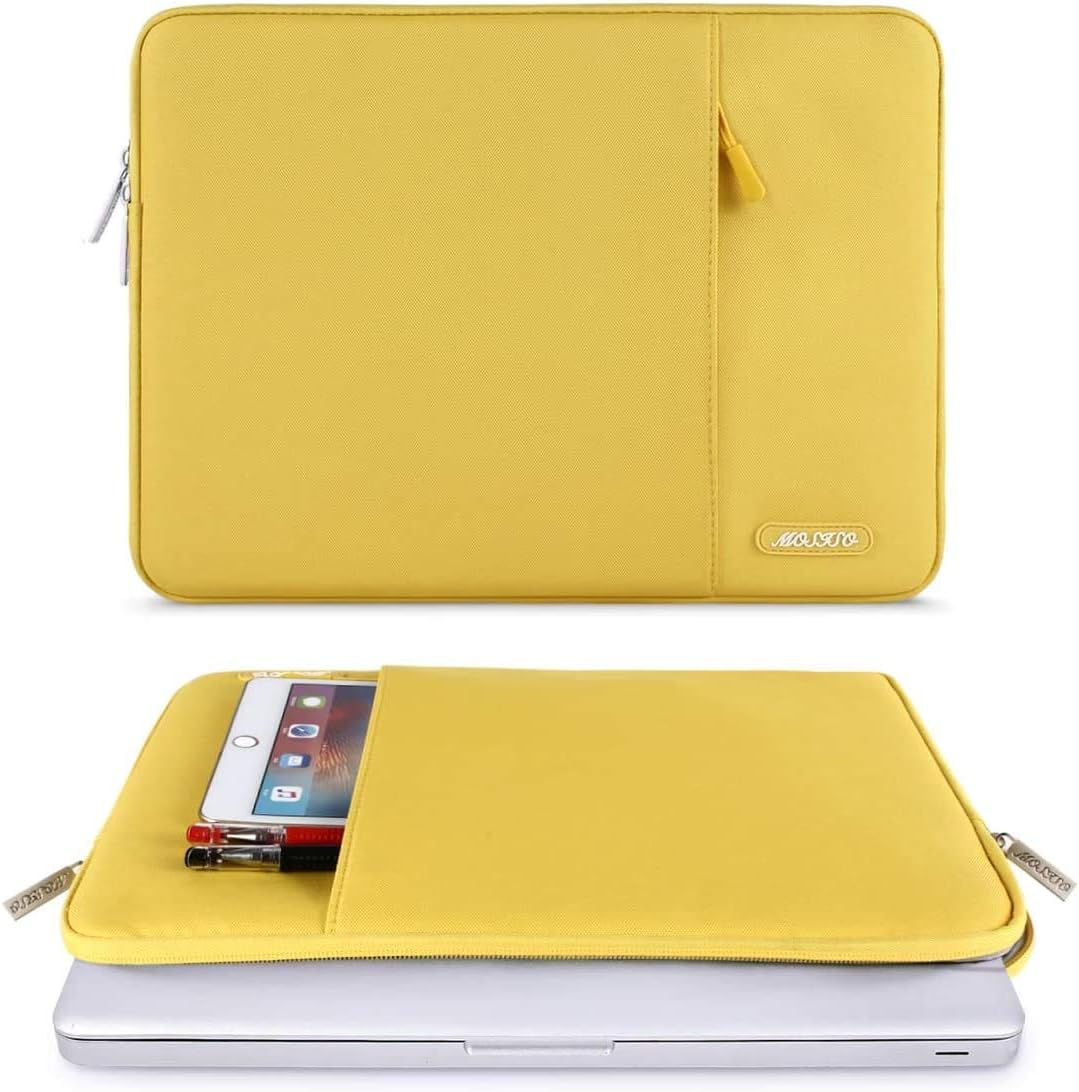 MOSISO Laptop Case 16 inch, 15-15.6 inch Laptop Sleeve Compatible with MacBook Pro 16 M4 M3 M2 M1, HP Acer Dell Lenovo ASUS Notebook, Polyester Vertical Computer Sleeve Bag with Pocket, Yellow