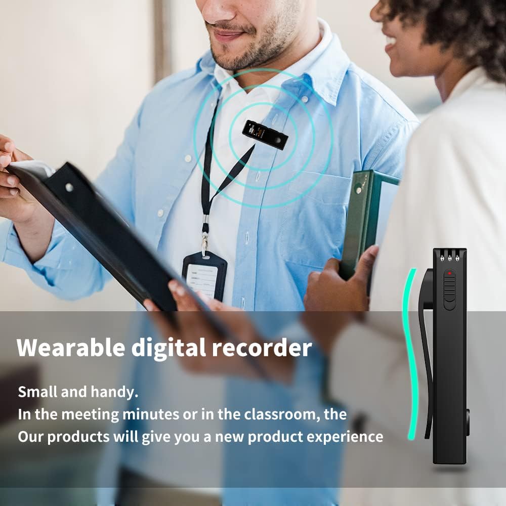 64GB Lavalier Recorder - Recording with Playback Digital Voice Recorder Ideal for Meetings/Lectures/Interviews Password Protected Portable Mini Recorder with USB, MP3 Audio Recording Device