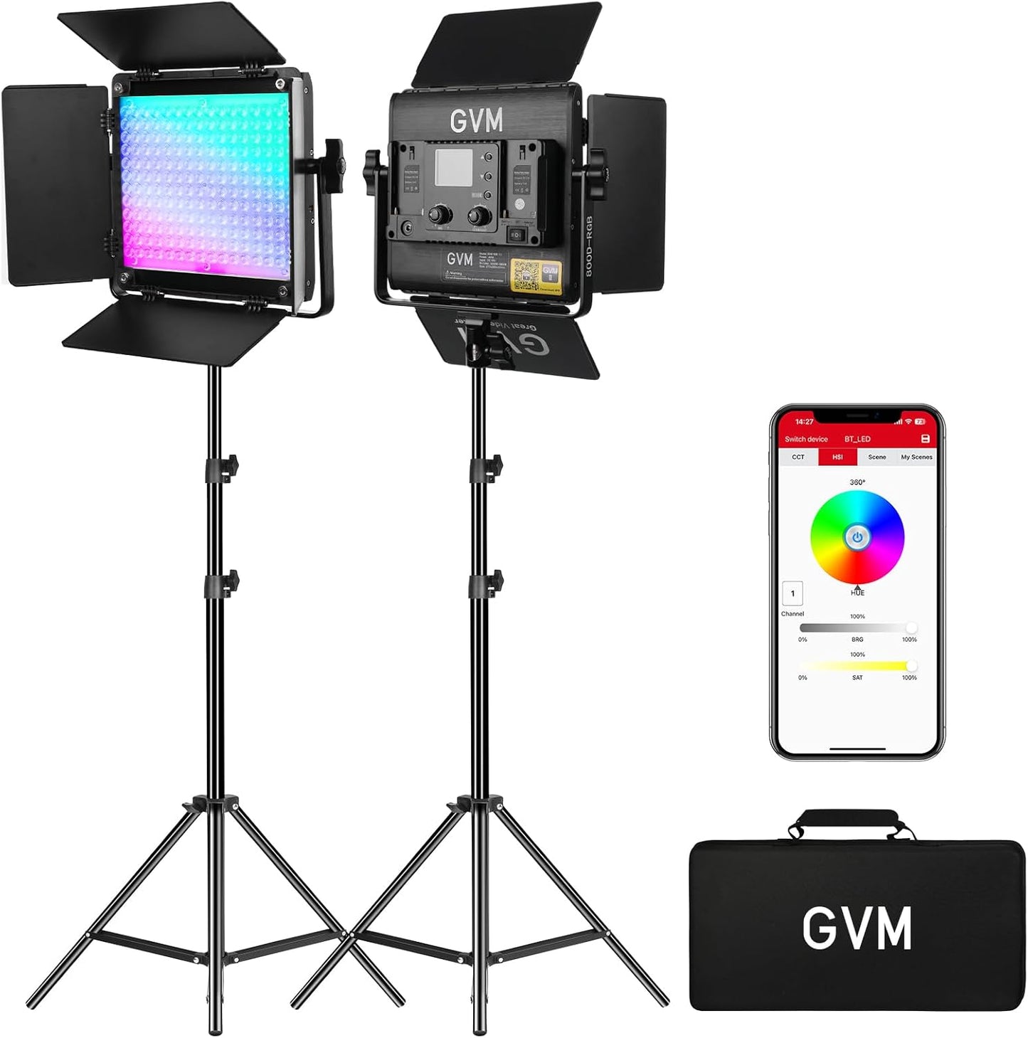 GVM 800D RGB LED Video Light, 2026 Upgraded Panel Light with Optical Lens & 6X Brighter (19500 Lux/0.5m), 3200K-5600K Bi-Color, 20 Scene Modes & CRI97+, Studio Lights, Photography Lighting, 2-Packs