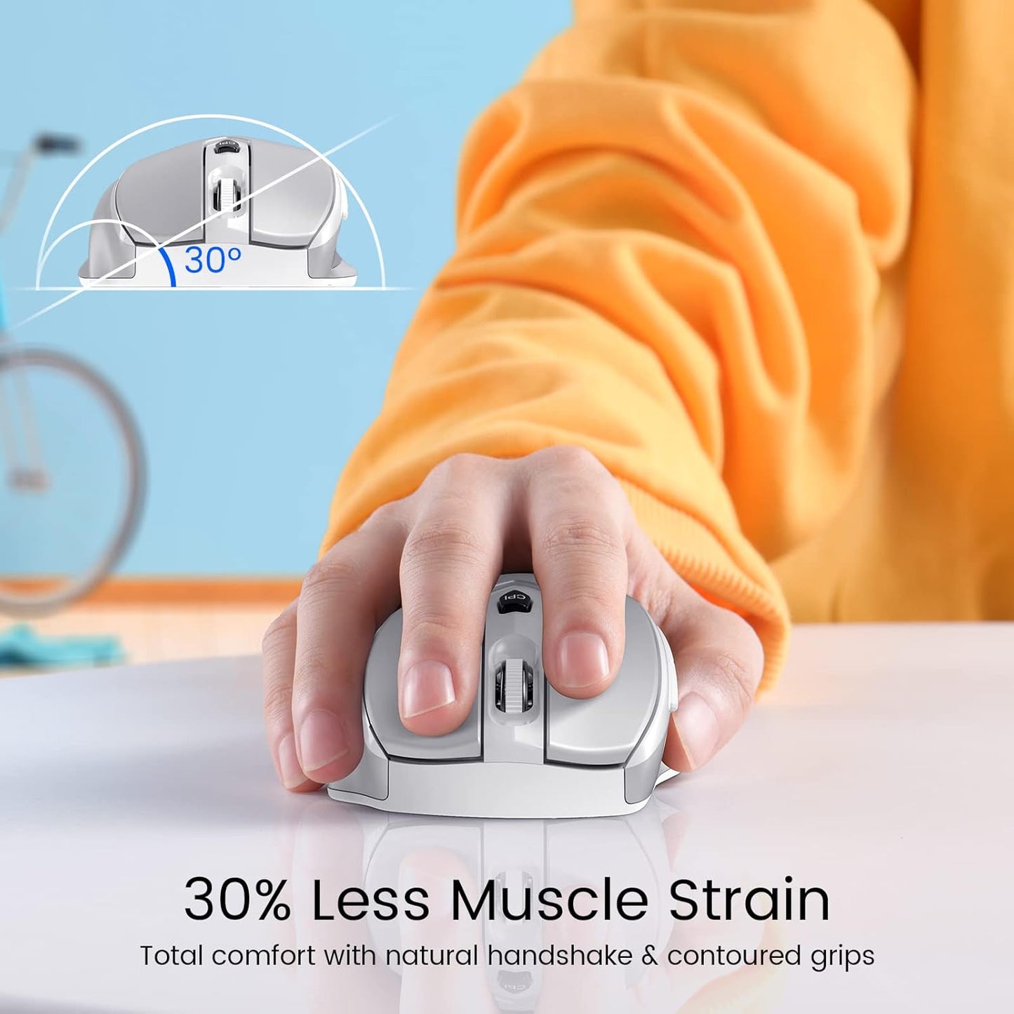 D-09 Wireless Mouse for Laptop - Ergonomic Plus Computer USB Cordless Mice, Ergo Grips, Lightspeed 5-Level 2400 DPI, 16 Months Battery Life, Portable for PC Mac Chromebook, 6 Button, Mithril