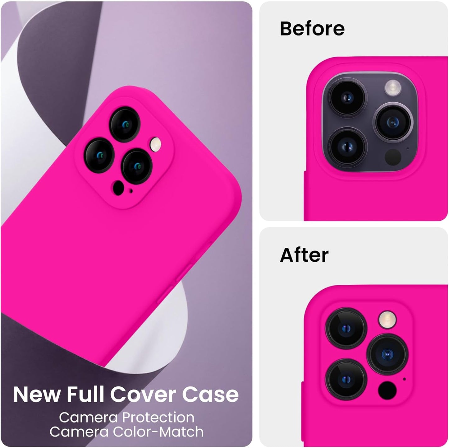 FireNova for iPhone 14 Pro Case, Silicone Upgraded [Camera Protection] Phone Case with [2 Screen Protectors], Soft Anti-Scratch Microfiber Lining Inside, 6.1 inch,Hot Pink
