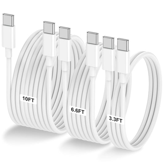 3-Pack [3.3FT+6.6FT+10FT] 60W USB C to USB C Cable, Type C to Type C Cable,Fast Charging Cable for iPhone 16 15 Pro Plus Pro Max，for Galaxy S25 S24, for iPad Pro/Air, for MacBook Pro/Air and More