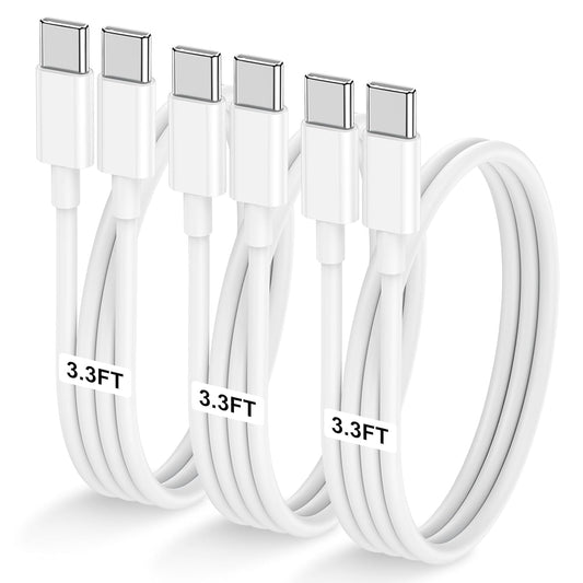 3-Pack 3.3FT 60W USB C to USB C Cable, Type C to Type C Cable,Fast Charging Cable for iPhone 16 15 Pro Plus Pro Max，for Galaxy S24 S23, for iPad Pro/Air, for MacBook Pro/Air and More