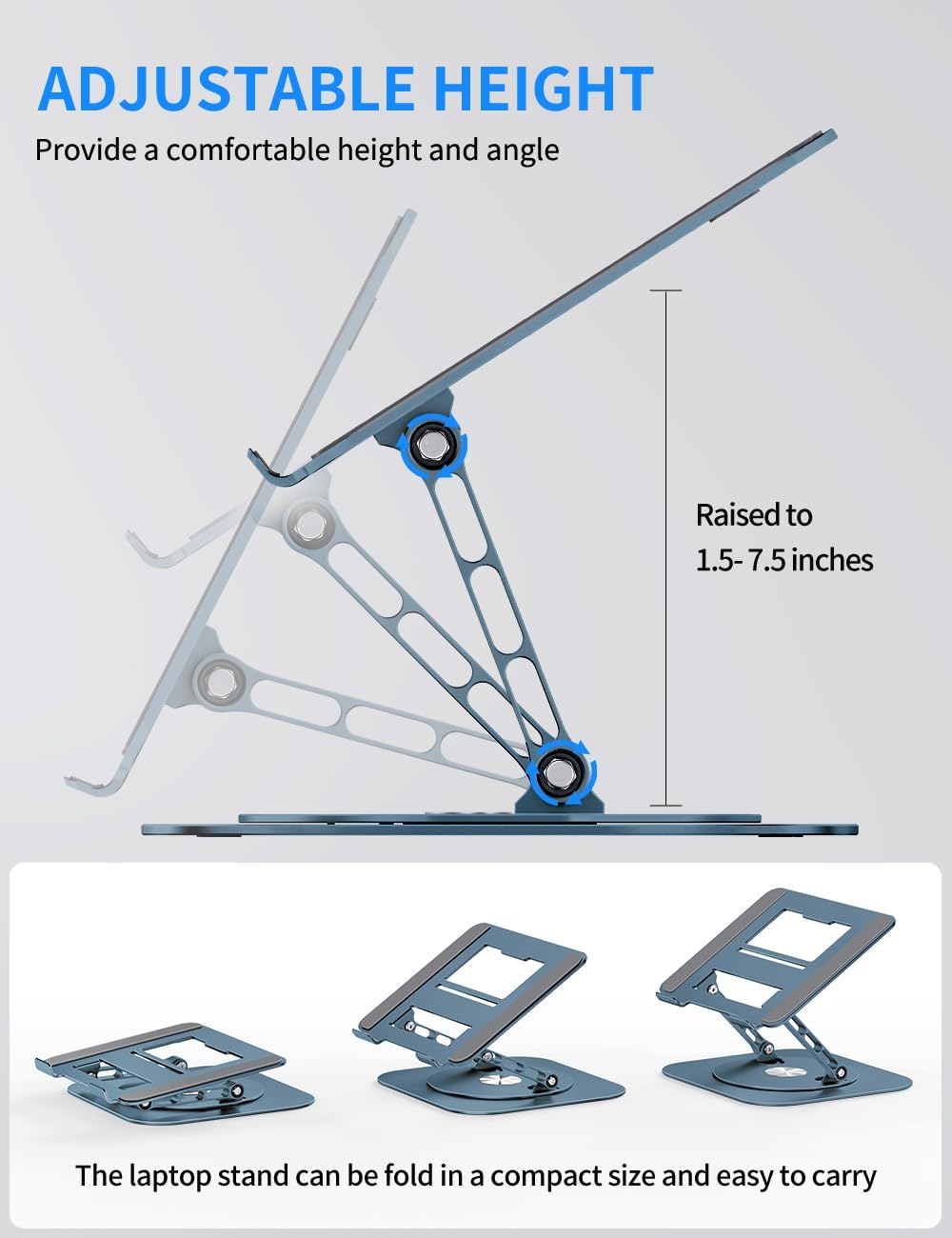 Adjustable Laptop Stand with 360 Rotating Base, Computer Stand for Laptop Ergonimic Foldable Laptop Riser for Desk Compatible with MacBook Pro/Air Notebook up to 16 Inches, Navy