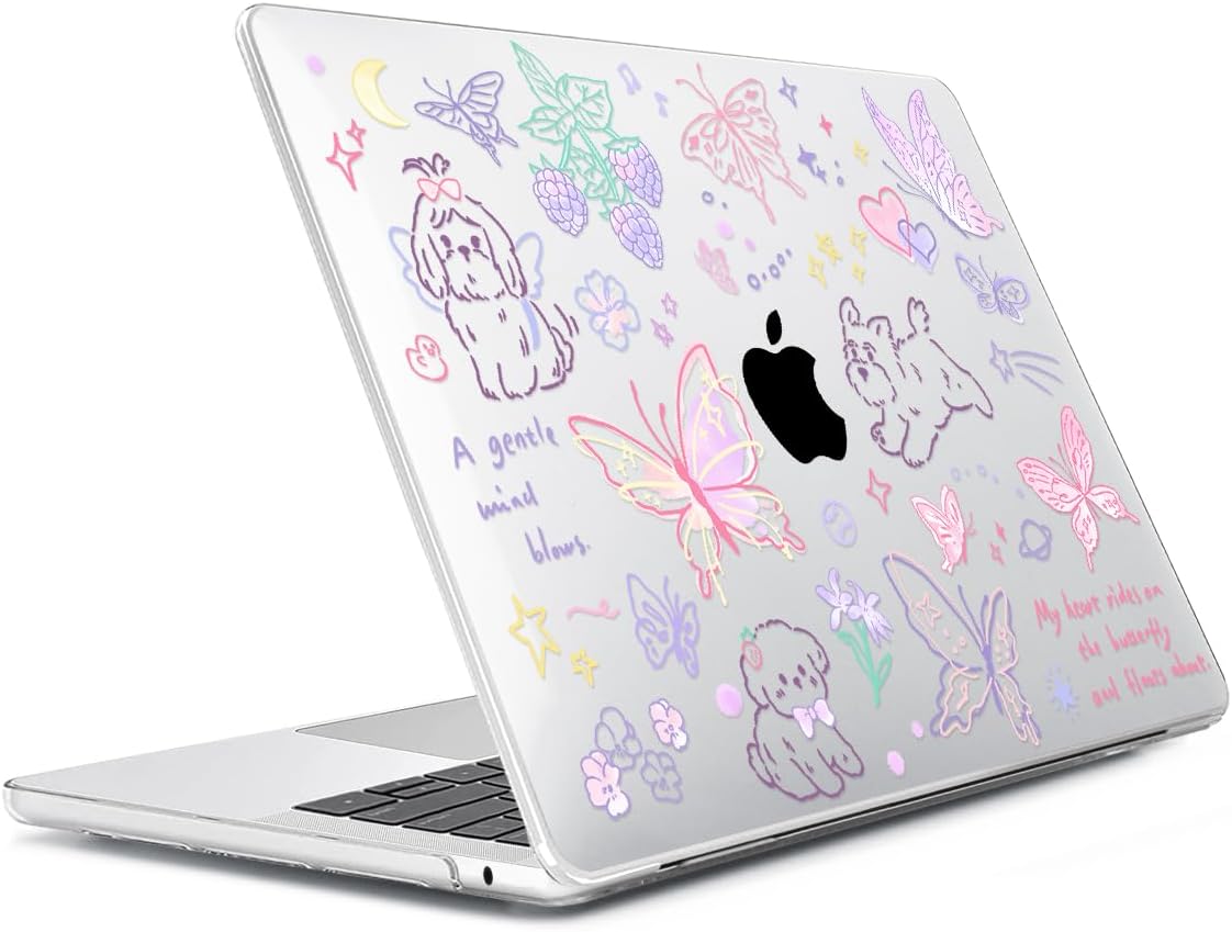 for 2025 2024 2023 2022 MacBook Air 13 inch Case M4 A3240 M3 A3113 M2 A2681 with Touch ID& 13.6" Liquid Retina Display, Plastic Hard Shell&Keyboard Cover&Screen Film&Webcam Cover, Cute Puppy